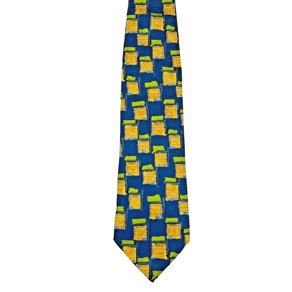 Ermenegildo Zegna Diseono Esclusivo Silk Mens Necktie Navy Geometric Italy *Flaw - Picture 4 of 11